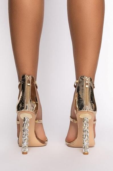 3 strap rhinestone high heel