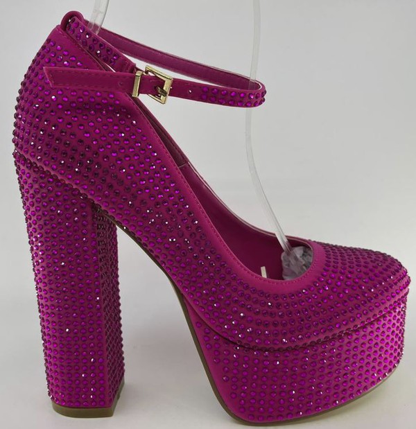 rhinestone ankle strap platform pump