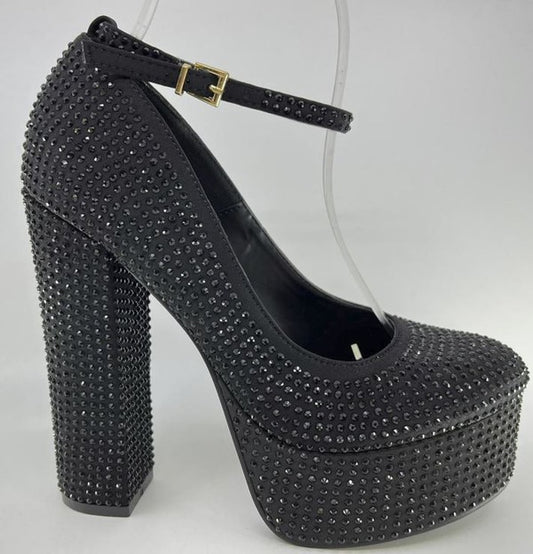 rhinestone ankle strap platform pump