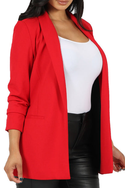 knit crepe ruched sleeve blazer