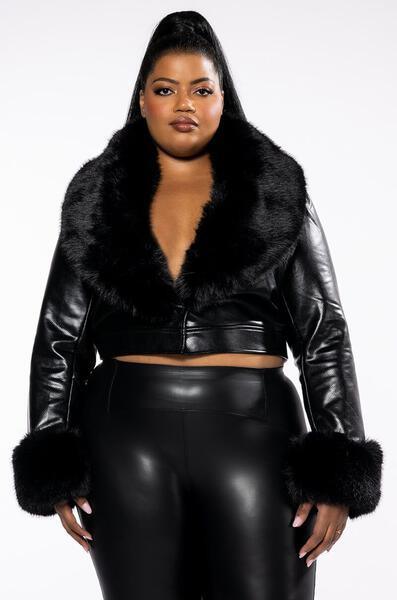 PLUS Gisele fur trim faux leather jacket - RK Collections Boutique