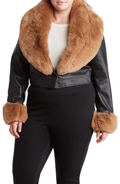 PLUS Gisele fur trim faux leather jacket - RK Collections Boutique