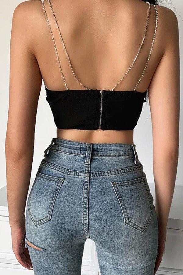 rhinestone chain strap crop tank - RK Collections Boutique