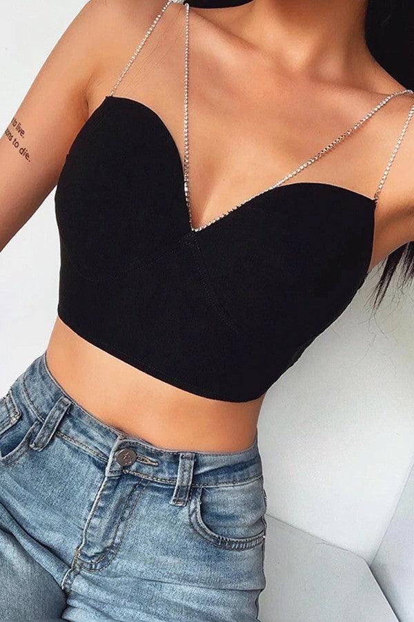 rhinestone chain strap crop tank - RK Collections Boutique