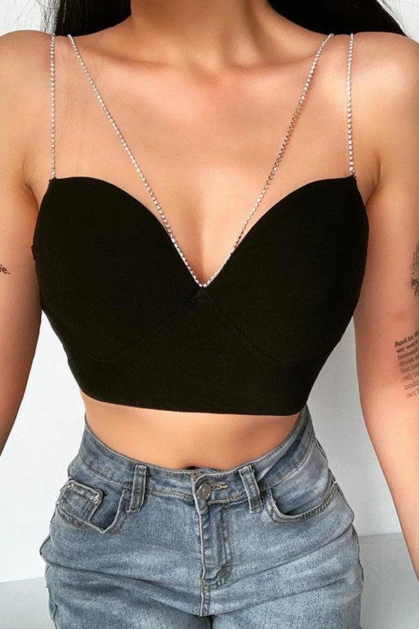 rhinestone chain strap crop tank - RK Collections Boutique