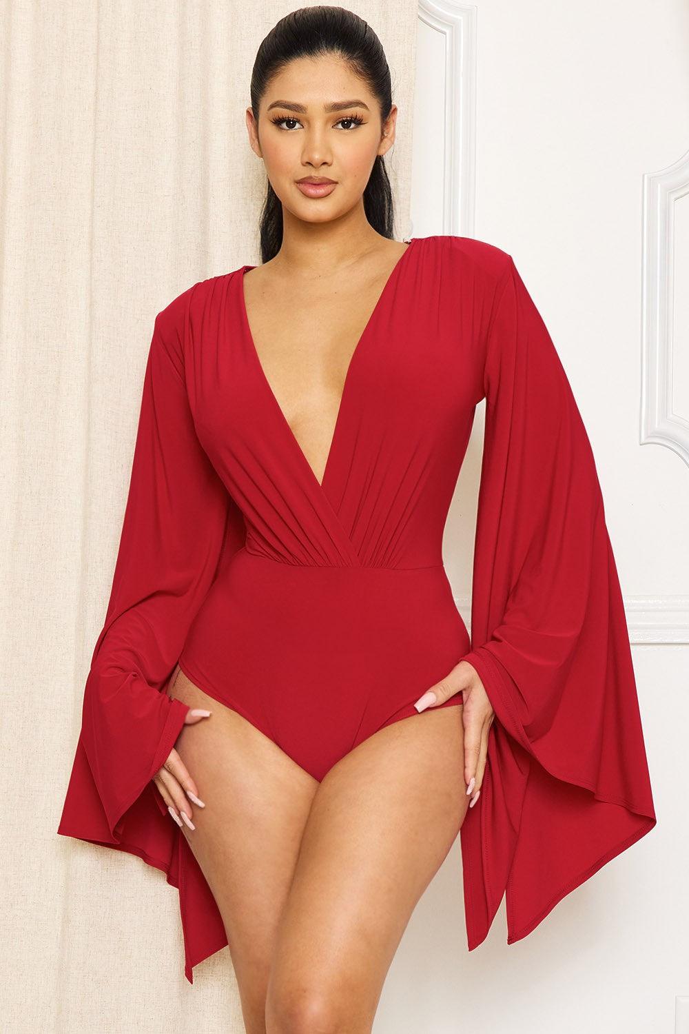 big bell split sleeve surplice bodysuit - RK Collections Boutique