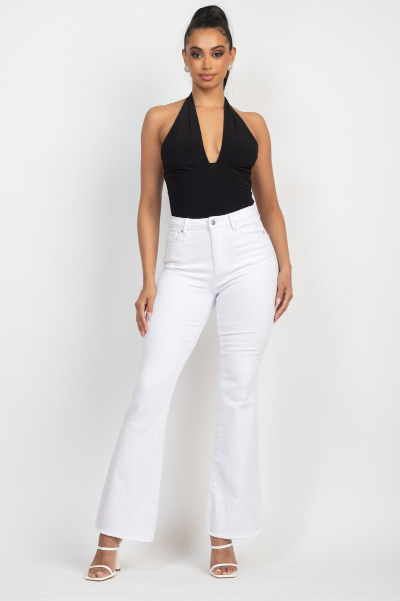 Plunge Halter Neck Solid Bodysuit