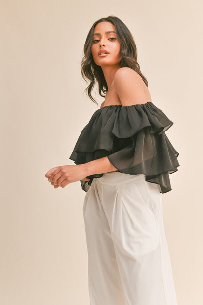 ruffle off the shoulder organza crop top