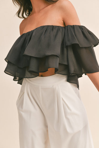 ruffle off the shoulder organza crop top