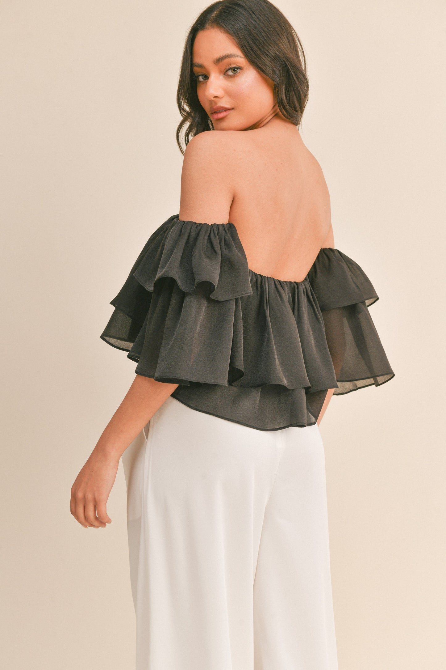 ruffle off the shoulder organza crop top