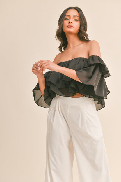 ruffle off the shoulder organza crop top