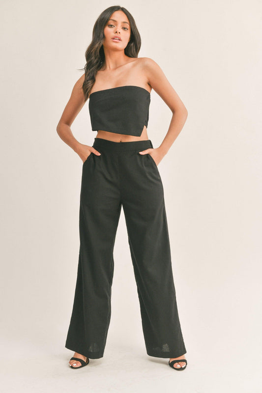 2pc set- asymmetrical strapless crop top & pants - RK Collections Boutique