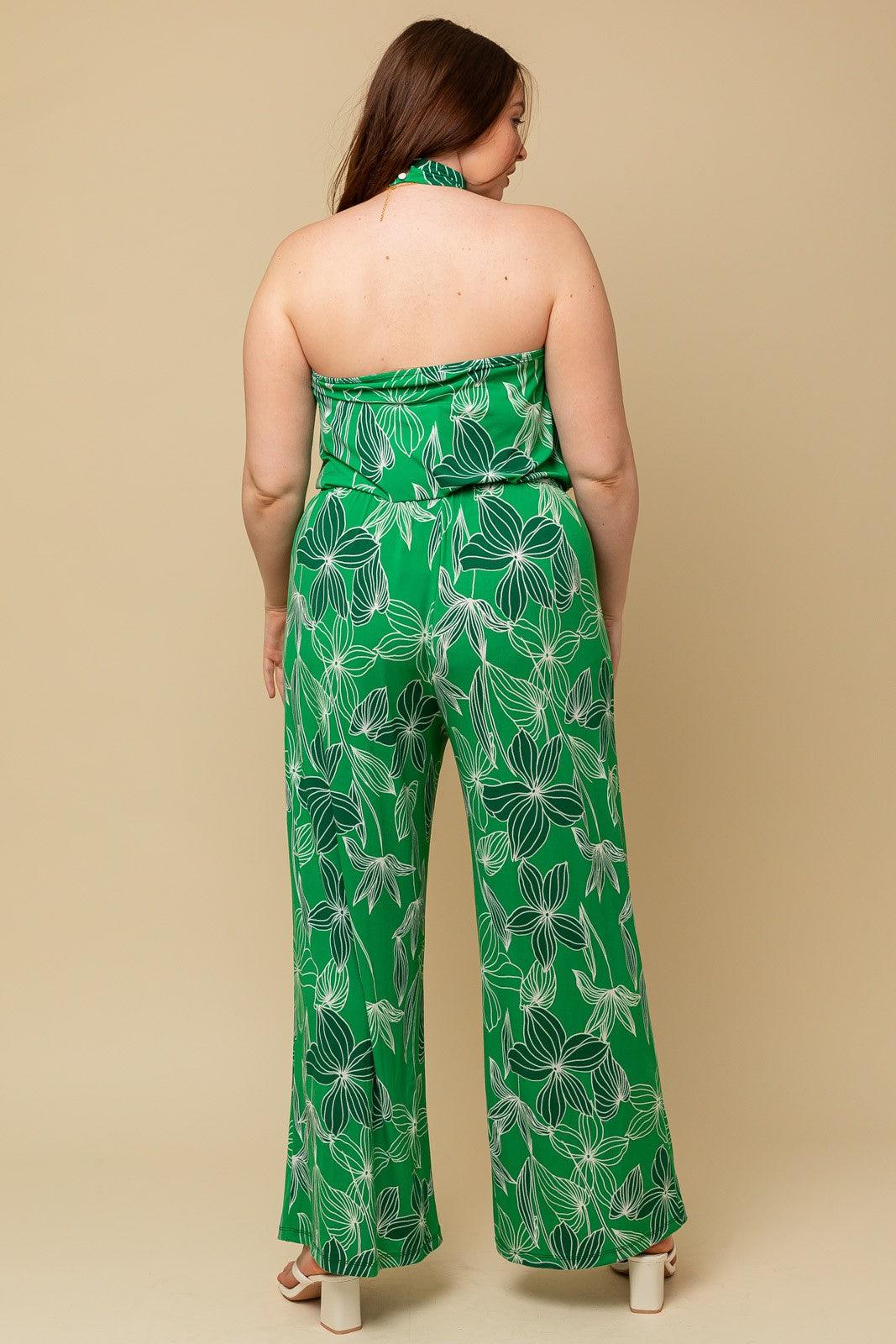 PLUS leaf print halte jumpsuit - RK Collections Boutique