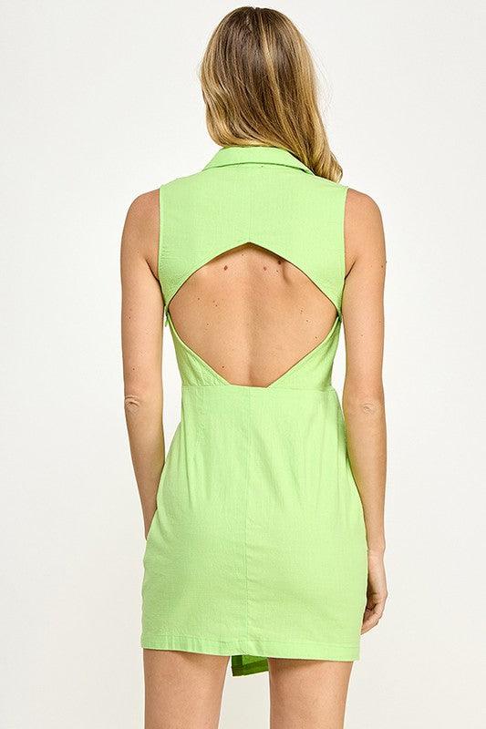 sleeveless collar surplice open back dress - RK Collections Boutique