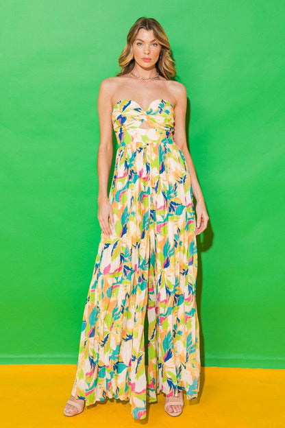 print strapless wide leg jumpsuit - RK Collections Boutique