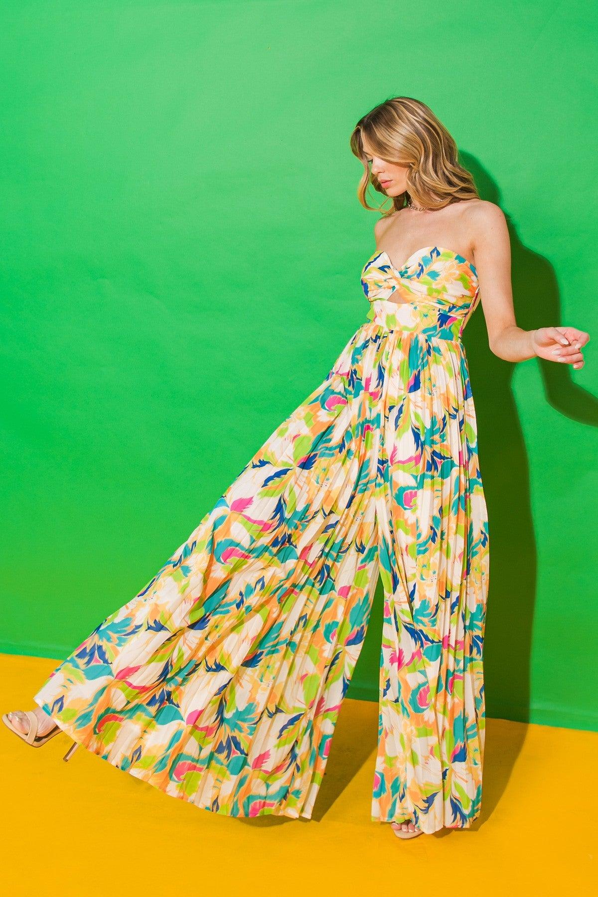 print strapless wide leg jumpsuit - RK Collections Boutique