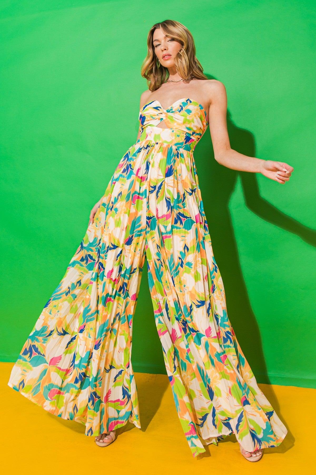 print strapless wide leg jumpsuit - RK Collections Boutique