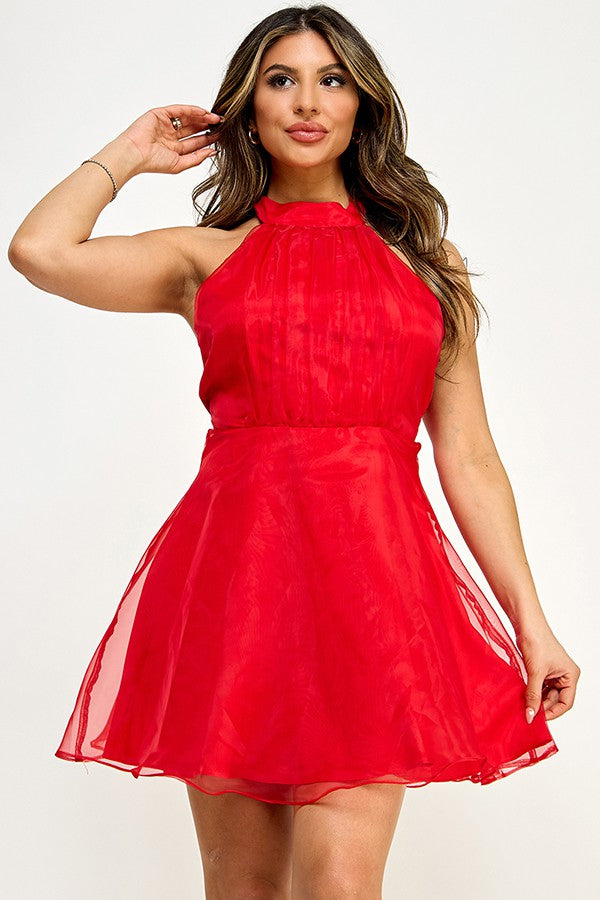 Fit & Flare Chiffon Halter Dress