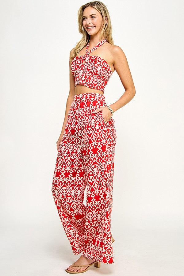 2pc set- print crop halter top & wide leg pant - RK Collections Boutique