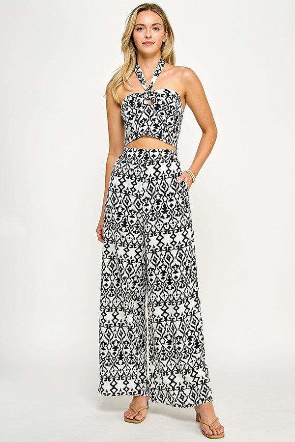 2pc set- print crop halter top & wide leg pant - RK Collections Boutique