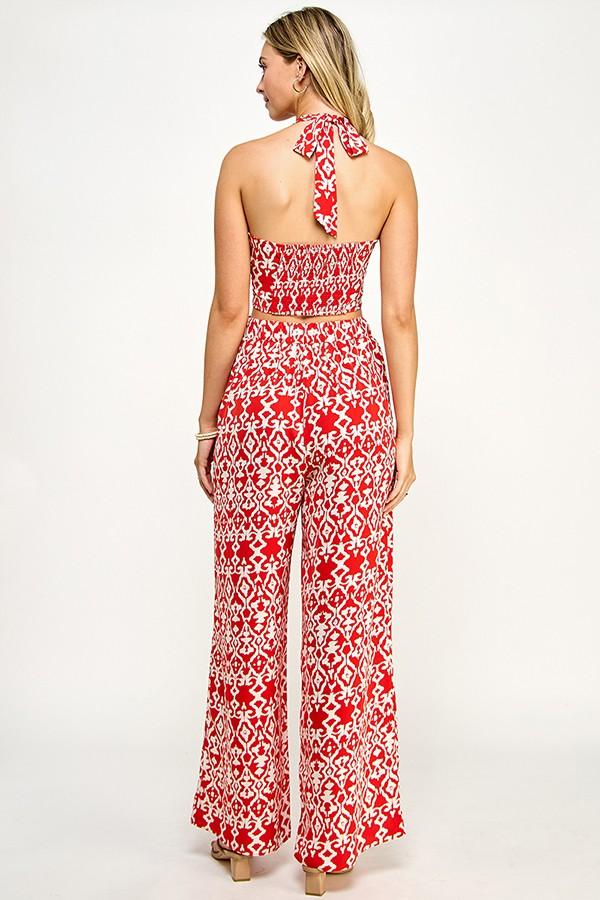 2pc set- print crop halter top & wide leg pant - RK Collections Boutique