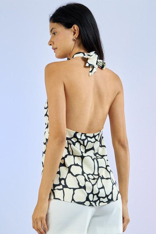 giraffe print satin halter top - RK Collections Boutique