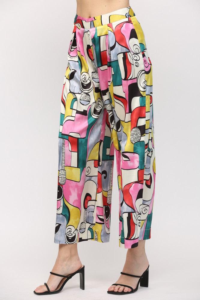 2pc set- print drawstring hem blouse & pant - RK Collections Boutique