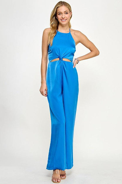 Halter Neck Jumpsuit with Knotted Waist - RK Collections Boutique