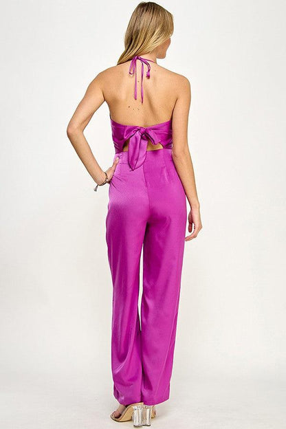 Halter Neck Jumpsuit with Knotted Waist - RK Collections Boutique