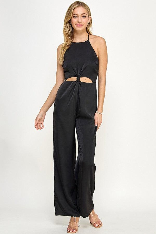 Halter Neck Jumpsuit with Knotted Waist - RK Collections Boutique