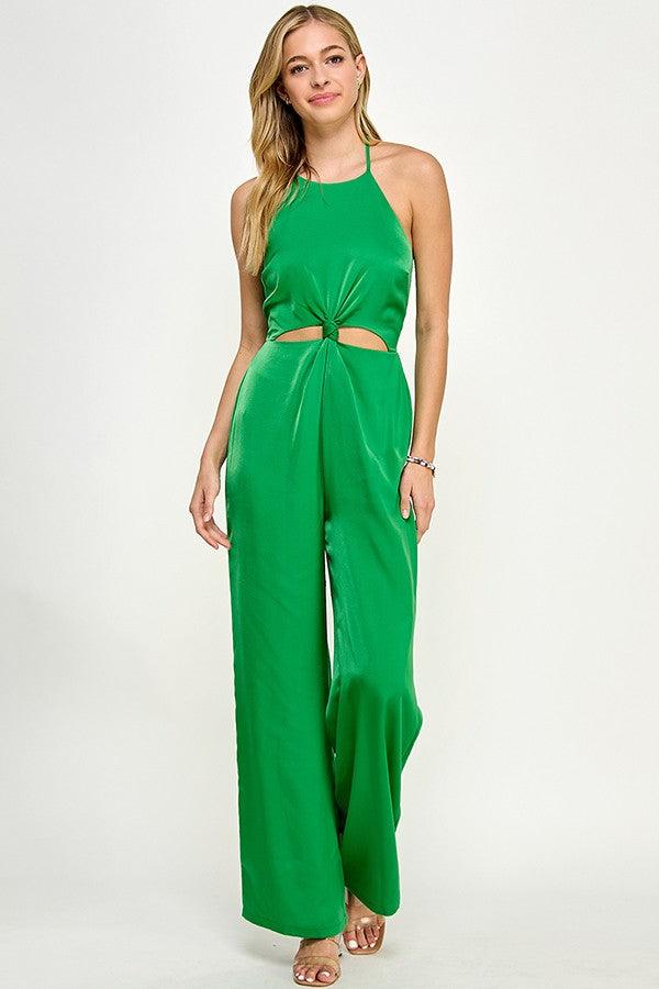 Halter Neck Jumpsuit with Knotted Waist - RK Collections Boutique