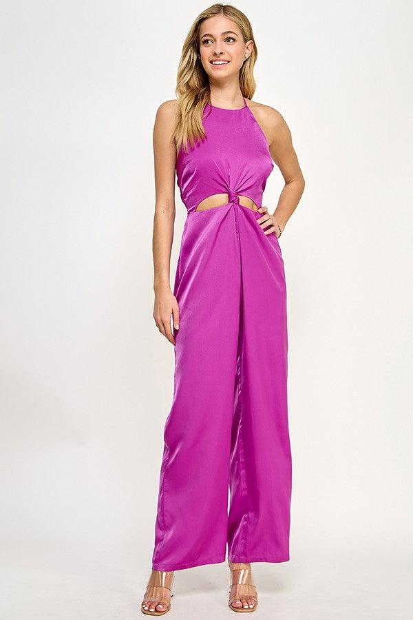 Halter Neck Jumpsuit with Knotted Waist - RK Collections Boutique