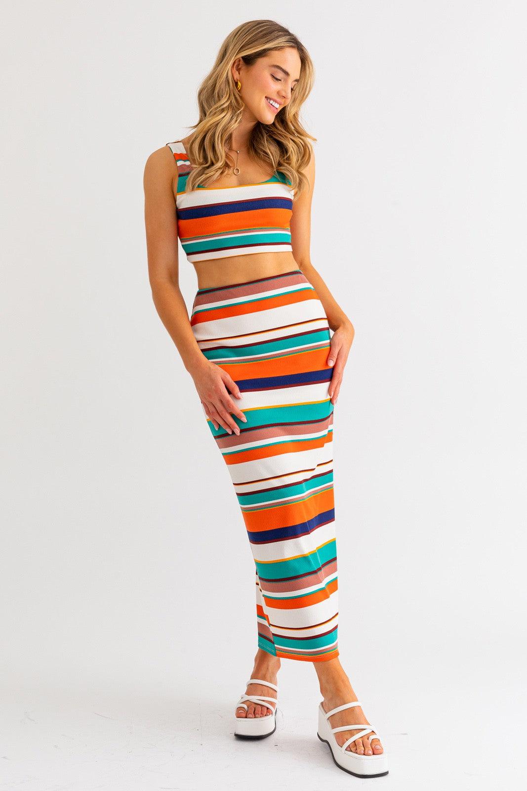 2pc set-ribbed stripe tank top & maxi skirt - RK Collections Boutique