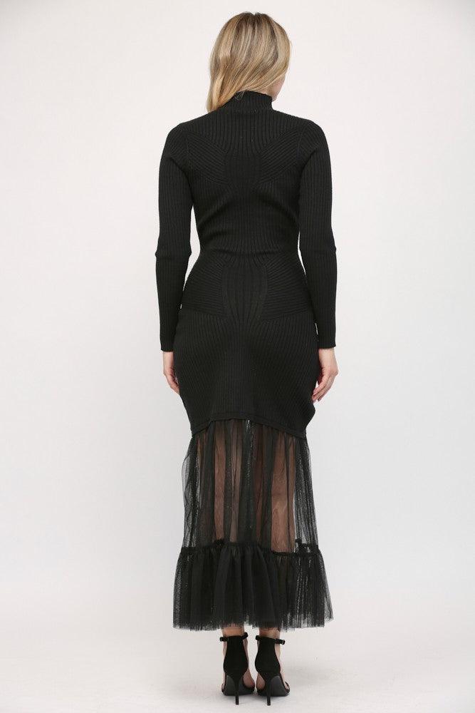 tulle bottom long sleeve turtleneck sweater dress - RK Collections Boutique