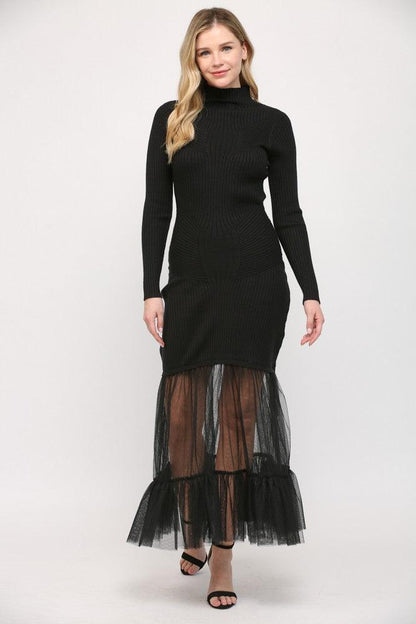 tulle bottom long sleeve turtleneck sweater dress - RK Collections Boutique