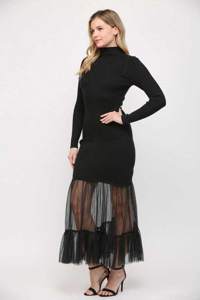 tulle bottom long sleeve turtleneck sweater dress - RK Collections Boutique