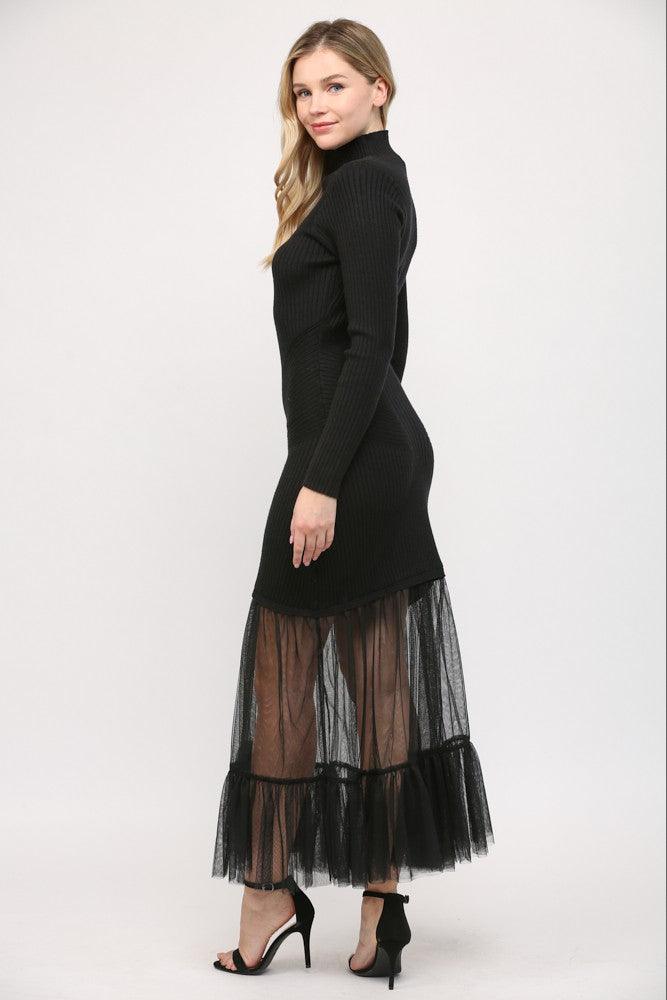 tulle bottom long sleeve turtleneck sweater dress - RK Collections Boutique