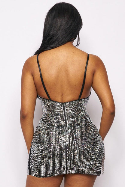 rhinestone fringe sheer panel mini dress - RK Collections Boutique