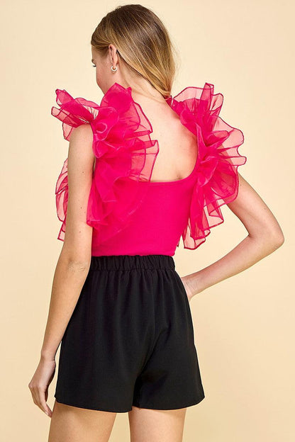 tulle ruffle shoulder bodysuit - RK Collections Boutique