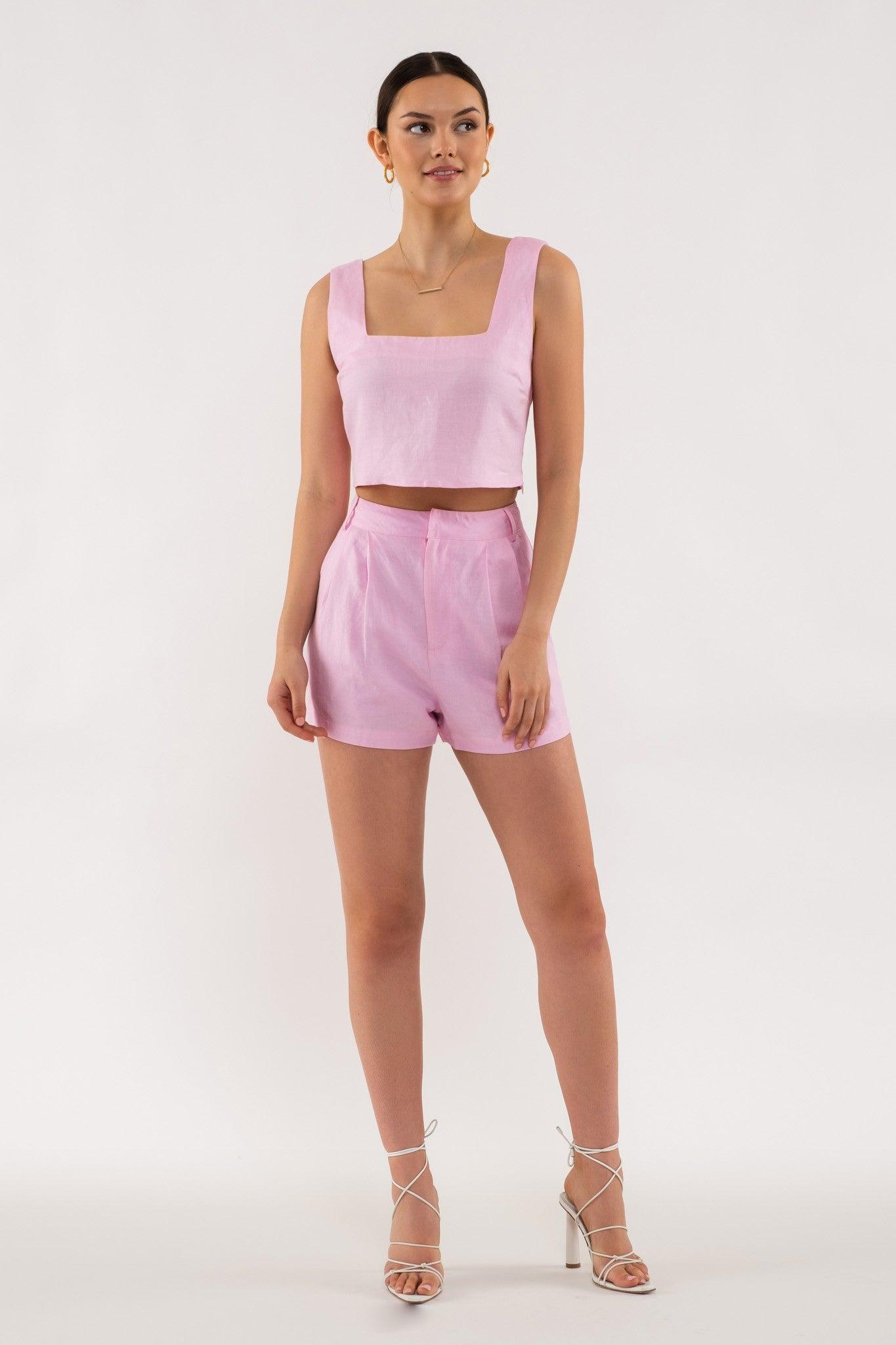 high waist pleated linen shorts - RK Collections Boutique