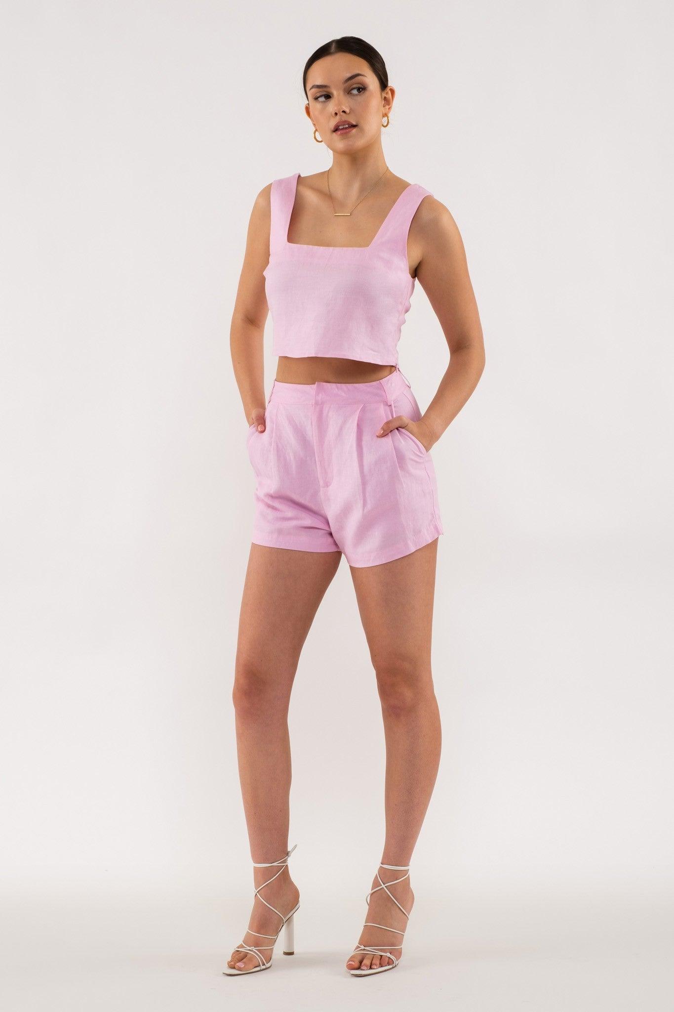 high waist pleated linen shorts - RK Collections Boutique