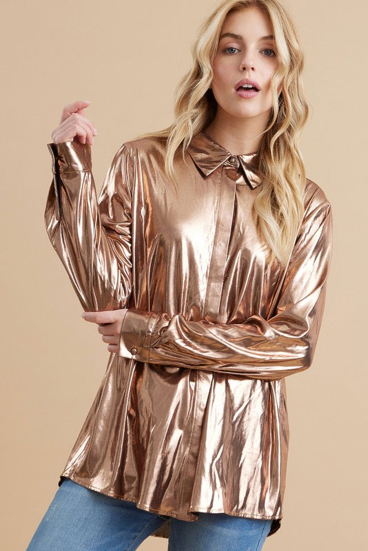 metallic button down blouse