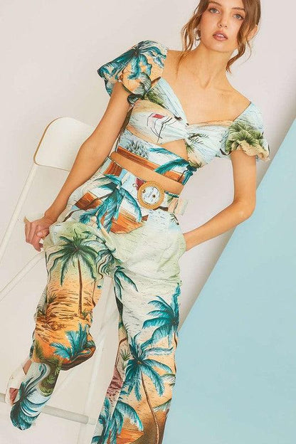 tropical vaca print high waist wide leg pants - RK Collections Boutique