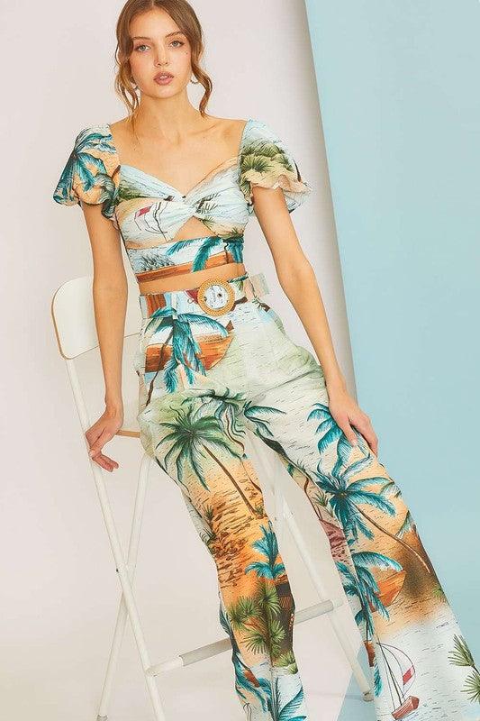 tropical vaca print high waist wide leg pants - RK Collections Boutique