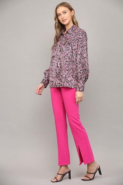 PLUS print satin button down pocket blouse - RK Collections Boutique