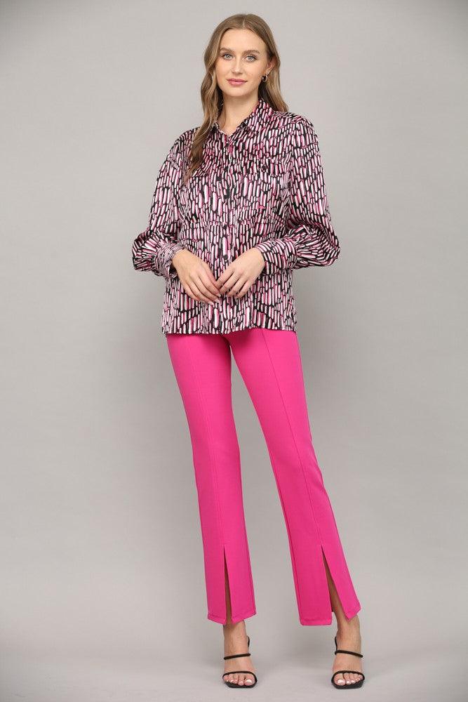 PLUS print satin button down pocket blouse - RK Collections Boutique