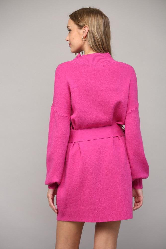 mock neck belted sweater dress - RK Collections Boutique