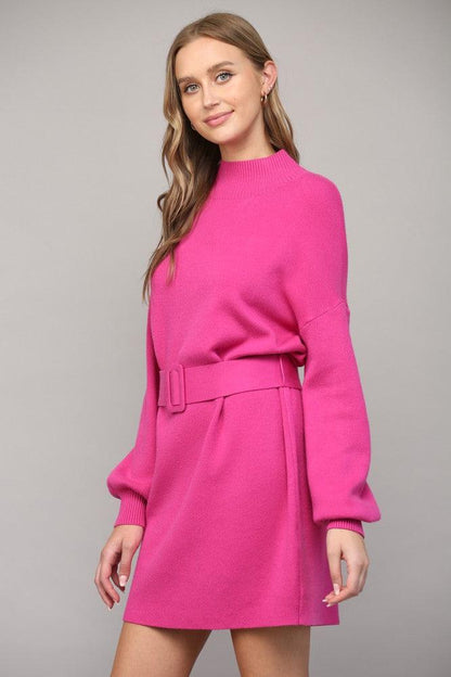 mock neck belted sweater dress - RK Collections Boutique