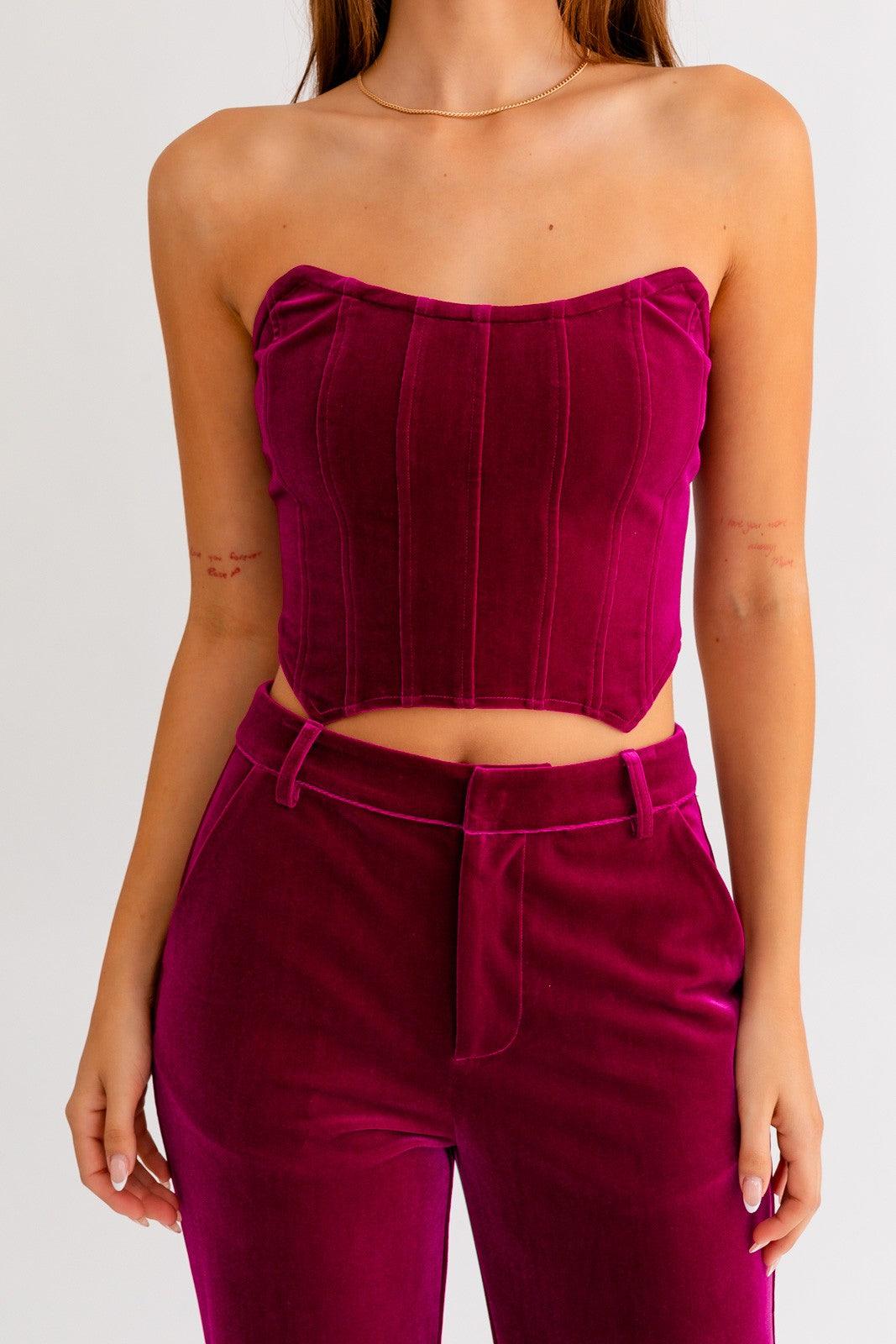 2pc set-velvet high waist pant & bustier top - RK Collections Boutique