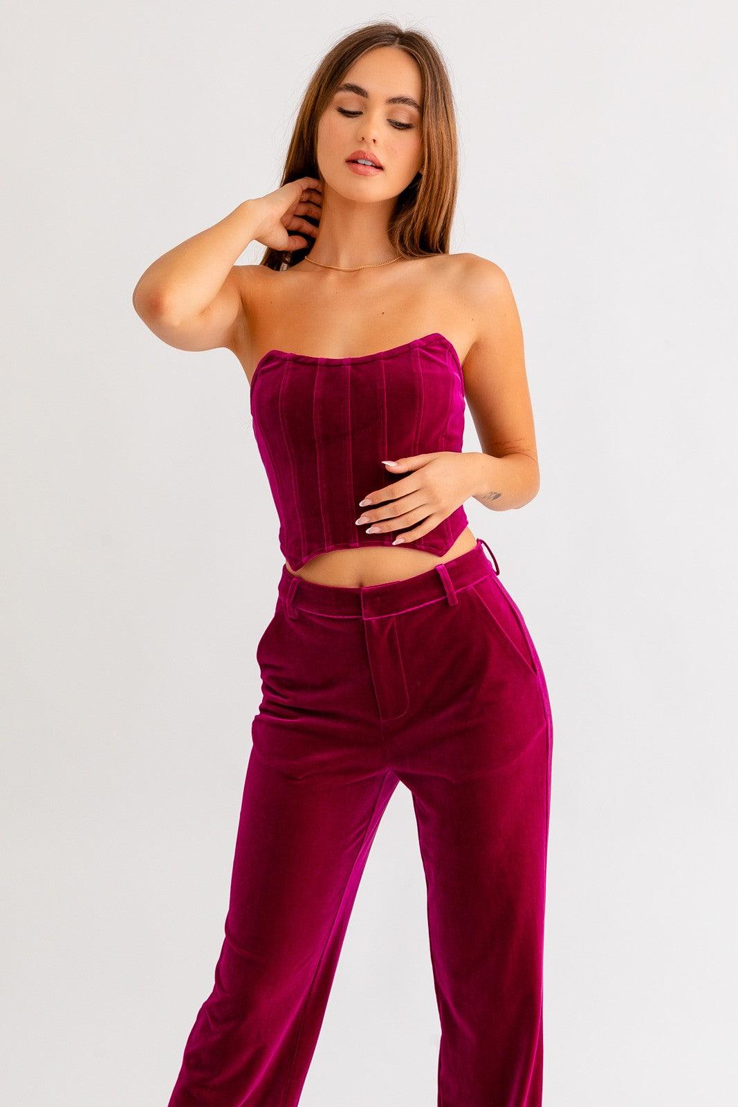 2pc set-velvet high waist pant & bustier top - RK Collections Boutique